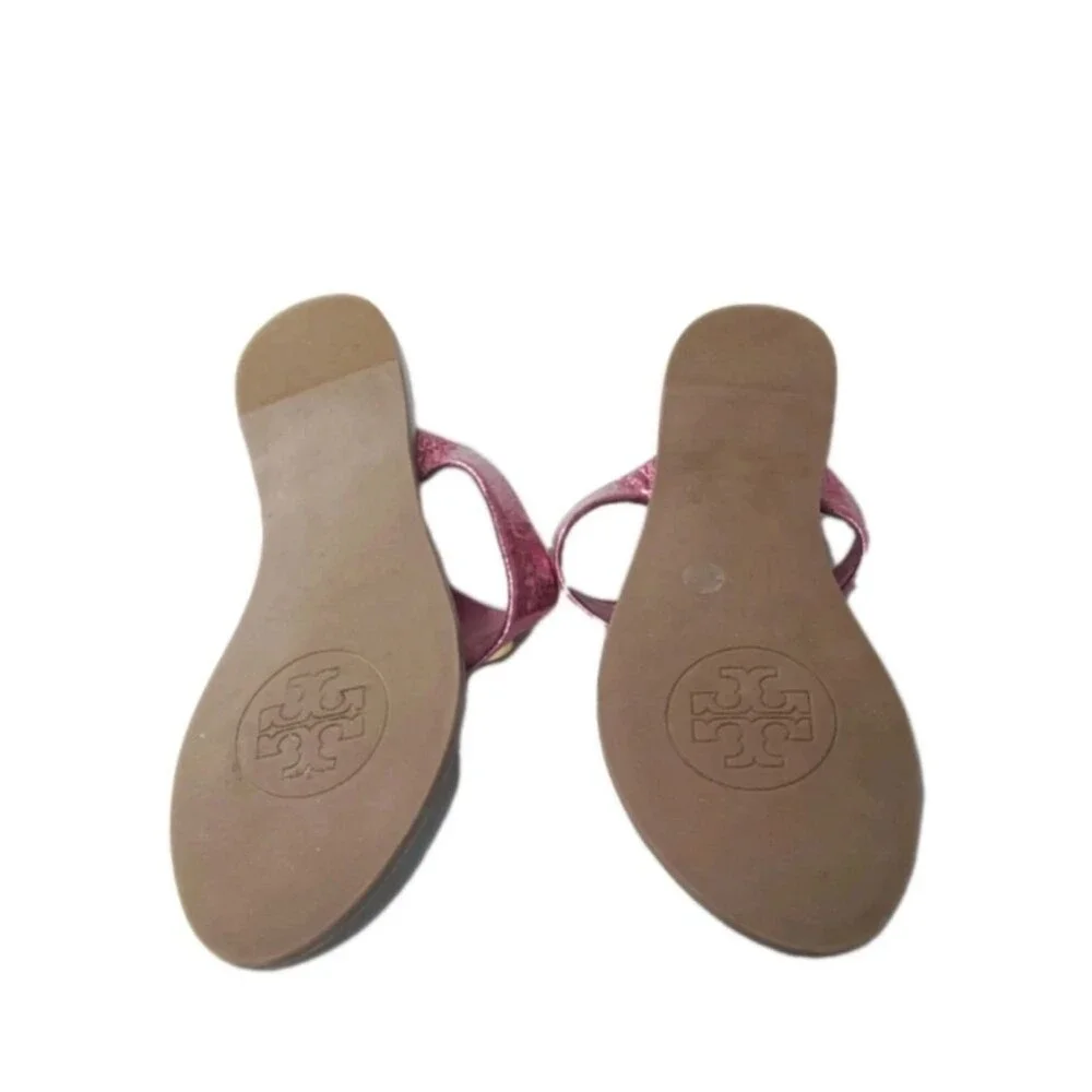 Tory Burch Cameron Leather Thong Sandals Women's Size 6 M Metallic Pink Leather
